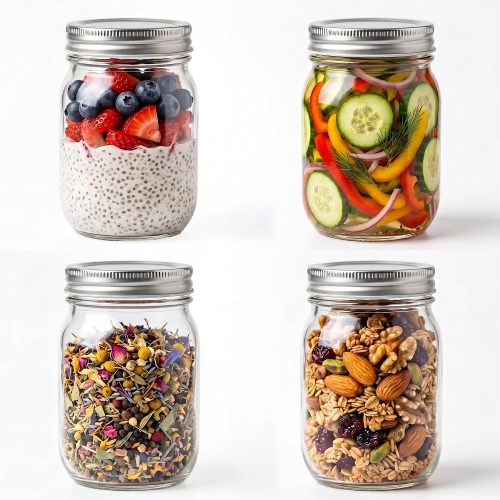 CTPAR-S-046_1 YINGERHUAN Glass Regular Mouth Mason Jars, 16 oz Clear Glass Jars with Silver Metal Lids for Sealing, Canning Jars for Food Storage, Overnight Oats, Dry Food, Snacks, Candies, DIY Projects (4PACK)