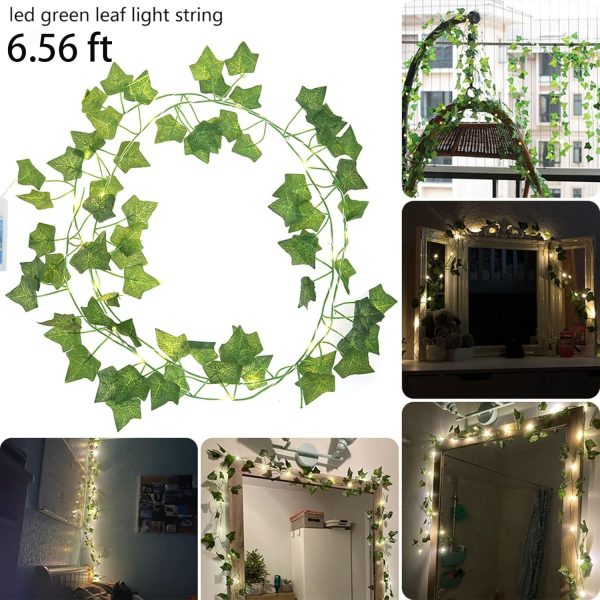 Vine with Fairy Lights, 2 Pack 40LEDs Vine Lights Green Ivy Vines String Lights Battery Operated, Artifical Garland Leaf with Fairy Light for Bedroom Dorm Wall Decor