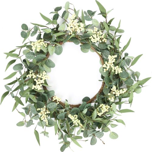 Pinkpum 20'' Eucalyptus Wreath for Front Door, Porch, Window - Green Decor for Home, Farmhouse - Spring, Summer, Fall, All Seasons | Front Door Porch Window Greenery Boho Farmhouse Rustic All Year Outside Welcome Home Decorations Gift for Housewarming