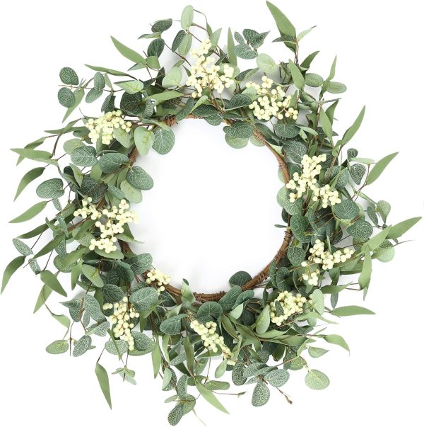 CTPAR-S-060_1 Pinkpum 20'' Eucalyptus Wreath for Front Door, Porch, Window - Green Decor for Home, Farmhouse - Spring, Summer, Fall, All Seasons | Front Door Porch Window Greenery Boho Farmhouse Rustic All Year Outside Welcome Home Decorations Gift for Housewarming