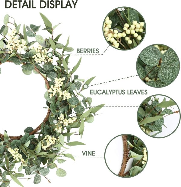 CTPAR-S-060_2 Pinkpum 20'' Eucalyptus Wreath for Front Door, Porch, Window - Green Decor for Home, Farmhouse - Spring, Summer, Fall, All Seasons | Front Door Porch Window Greenery Boho Farmhouse Rustic All Year Outside Welcome Home Decorations Gift for Housewarming