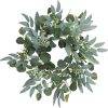 Artificial Green Eucalyptus Wreath,15 inches Greenery Wreath with Clusters of White Flowers Mini Spring/Summer Wreath for Front Door Wall Window Decor