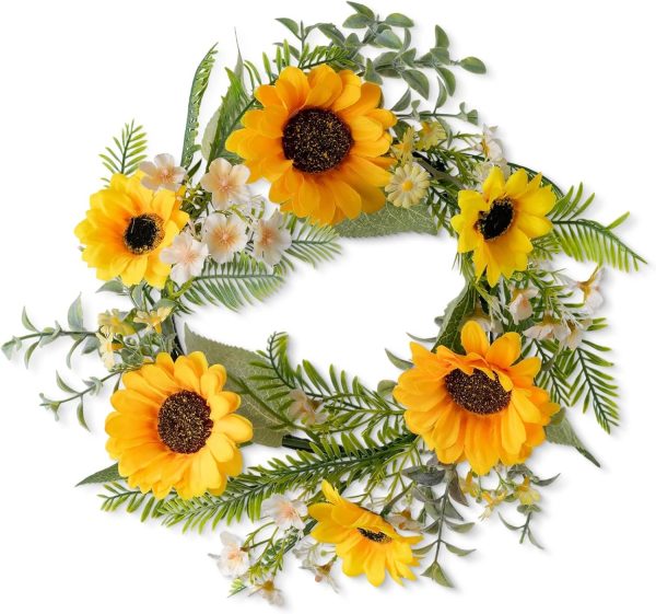 KHOYIME Sunflower Wreaths for Front Door, 13 Inch Artificial Daisy Wreath Outside All Season Decorative Yellow Floral Greenery Wreath Farmhouse Indoor Outdoor Home Porch Wall Window Hanging Decor
