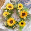 KHOYIME Sunflower Wreaths for Front Door, 13 Inch Artificial Daisy Wreath Outside All Season Decorative Yellow Floral Greenery Wreath Farmhouse Indoor Outdoor Home Porch Wall Window Hanging Decor