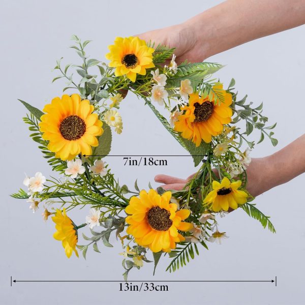 KHOYIME Sunflower Wreaths for Front Door, 13 Inch Artificial Daisy Wreath Outside All Season Decorative Yellow Floral Greenery Wreath Farmhouse Indoor Outdoor Home Porch Wall Window Hanging Decor