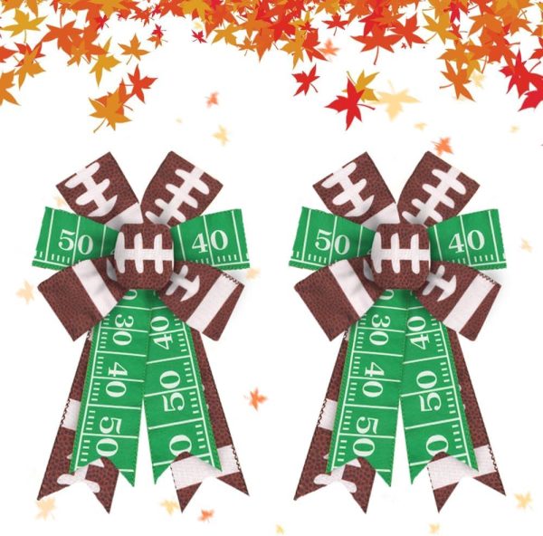 Estivaux 2 Pieces Football Bows for Wreath, American Football Wreath Bows Brown Green Burlap Bow Rugby Craft Bow Sports Farmhouse Tree Bows for Front Door Football Game Decorations
