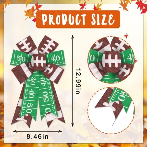 Estivaux 2 Pieces Football Bows for Wreath, American Football Wreath Bows Brown Green Burlap Bow Rugby Craft Bow Sports Farmhouse Tree Bows for Front Door Football Game Decorations