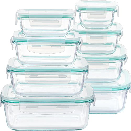Vtopmart 8 Pack Glass Food Storage Containers with Airtight Lids, Glass Meal Prep Containers, Lunch Office Meal for Microwave, Oven, Freezer and Dishwasher, BPA Free