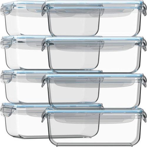 CTPAR-S-345_1 Razab 16 Pc (Set of 8) 30 Oz Glass Meal Prep Containers with Lids, Airtight Large Glass Food Storage Containers, Reusable Leak Proof BPA Free, Freezer to Oven and Dishwasher Safe