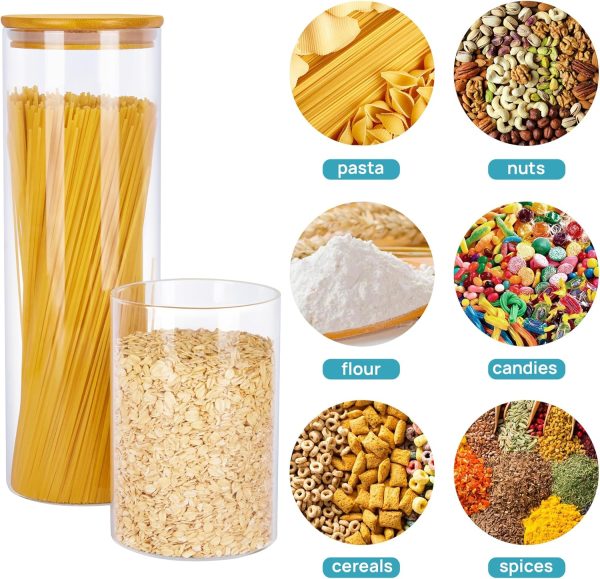 Vtopmart Glass Food Storage Jars, 7 Pack Kitchen Containers with Airtight Bamboo Wooden Lids for Pasta, Cookies, Nuts, Coffee Beans, Cereal, Canisters Set for Flour, Pantry Organization, BPA Free | 7-Pack Multi-Size Canisters Set for Pasta, Cookies, Nuts, Coffee Beans, Cereal, Flour, Pantry Organization, BPA Free