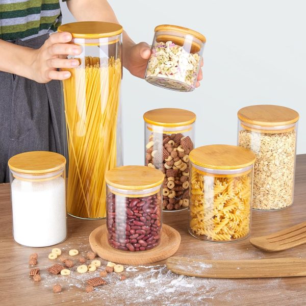 Vtopmart Glass Food Storage Jars, 7 Pack Kitchen Containers with Airtight Bamboo Wooden Lids for Pasta, Cookies, Nuts, Coffee Beans, Cereal, Canisters Set for Flour, Pantry Organization, BPA Free | 7-Pack Multi-Size Canisters Set for Pasta, Cookies, Nuts, Coffee Beans, Cereal, Flour, Pantry Organization, BPA Free