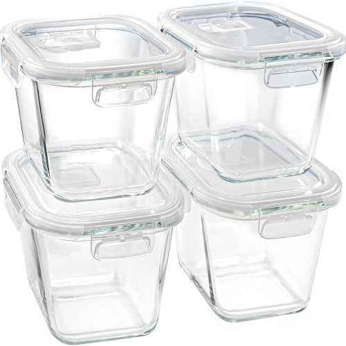 CTPAR-S-363_1 Borosilicate Glass Soup Containers with Lids, 4 Cup/32 oz, 4 Pack | Microwave Dishwasher Oven Freezer Safe | Airtight Leak Proof | Food Grade | Square Soup Meal Prep | Lunch | Food Storage Set