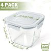 Borosilicate Glass Soup Containers with Lids, 4 Cup/32 oz, 4 Pack | Microwave Dishwasher Oven Freezer Safe | Airtight Leak Proof | Food Grade | Square Soup Meal Prep | Lunch | Food Storage Set