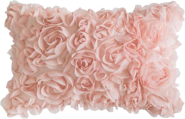 MIULEE Decorative Rose Flower Pillow Cover Pack of 1 Peach Pink 12x20 Inch | Cute Romantic Stereo Chiffon Throw Pillow Cover Aesthetic Solid Pillowcase for Girl Coquette Room Decor Coach Bedroom