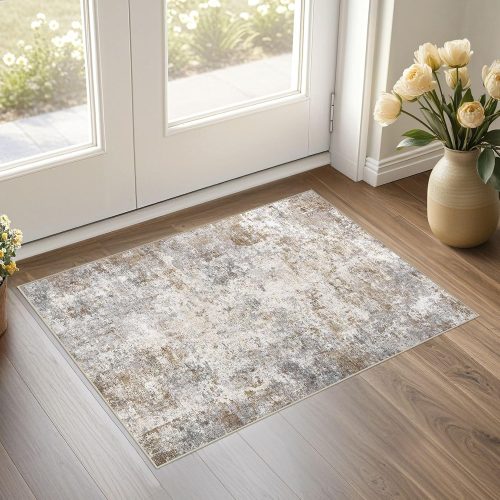 UERMEI 2x3 Entryway Area Rug, Machine Washable Neutral Modern Small Carpet, Non-Slip Low Pile Front Door Mat for Inside House Kitchen and Bathroom, Kid & Pet Safe, Brown Grey