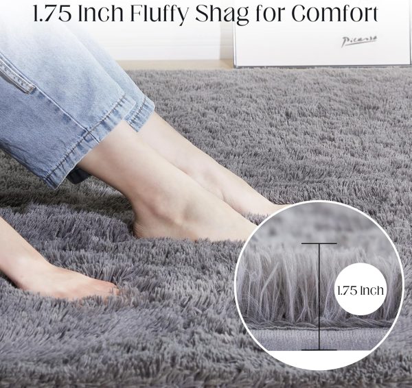 Puremy Fluffy Shag Area Rug, 4x6 Grey Rugs for Bedroom, Soft Plush Area Rugs for Living Room, Non-Slip Indoor Carpet for Nursery, Study Room, Dressing Room, Home Decor