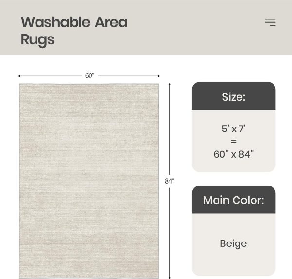Washable Rugs 5x7 - Stain Resistant 5x7 Area Rugs for Living Room, Non Slip Backing Printed Rugs for Bedroom, Folable Machine Washable Area Rug (5'x7', Beige)