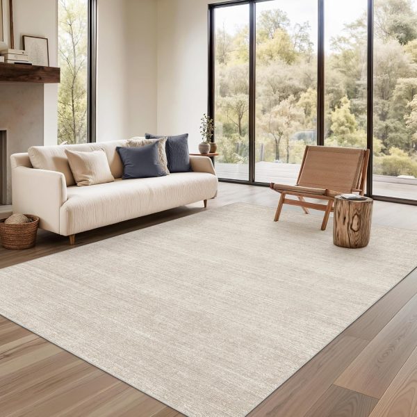 Washable Rugs 5x7 - Stain Resistant 5x7 Area Rugs for Living Room, Non Slip Backing Printed Rugs for Bedroom, Folable Machine Washable Area Rug (5'x7', Beige)