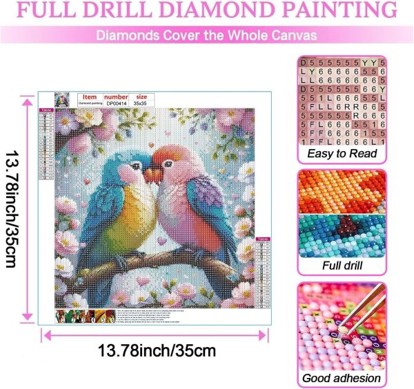 ARPADAMO Bird Diamond Art Kits for Adults,5D Two Birds Diamond Painting DIY Animal Diamond Art Diamond Painting Kits for Adult,Round Full Drill Diamonds, Diamond Art Kits for Home Decor-14x14inch