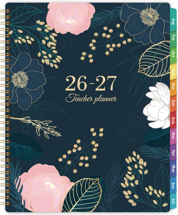 Teacher Planner 2026-2027 - Teacher Lesson Planner, JULY 2026 - JUNE 2027, 8.5" x 11", Weekly & Monthly calendar 2026-2027 Academic Year, Colorful Tabs, Pocket, Quotes, Holidays