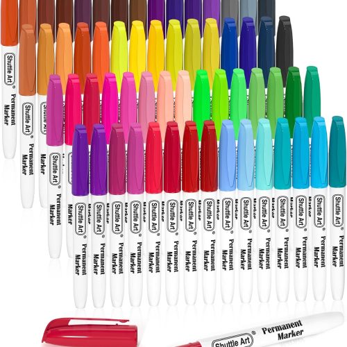 Shuttle Art 60 Colors Permanent Markers, Fine Point, Assorted Colors, Works on Plastic,Wood,Stone,Metal and Glass for Doodling, Coloring, Marking