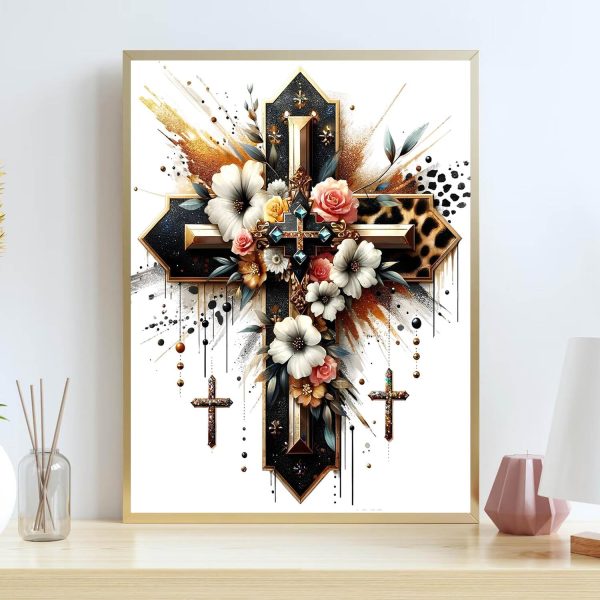 Diamond Art Kits for Adults Cross Diamond Painting Kit 12x16inch | 5D Religion Cross Diamond Art Kit for Adult, DIY Full Drill Gem Art Diamond Dots Crafts Kits for Home Wall Decor Gifts