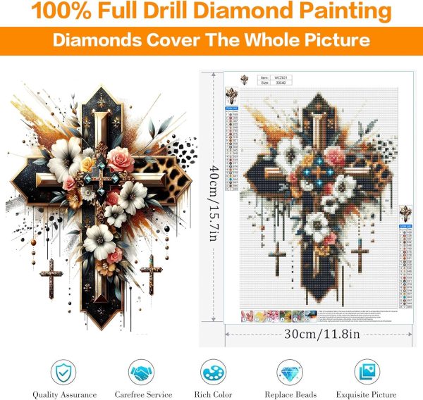 Diamond Art Kits for Adults Cross Diamond Painting Kit 12x16inch | 5D Religion Cross Diamond Art Kit for Adult, DIY Full Drill Gem Art Diamond Dots Crafts Kits for Home Wall Decor Gifts
