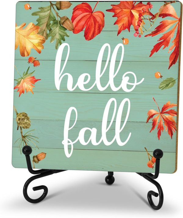 Thanksgiving Signs, Hello Fall Signs, Fall Decorations For Home, Fall Tiered Tray Decor, Thanksgiving Decorations For Table, Rustic Autumn Shelf Decor, Wood Plaque Sign With Stand (HH09)