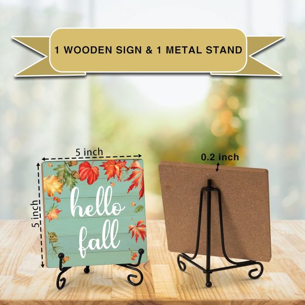 Thanksgiving Signs, Hello Fall Signs, Fall Decorations For Home, Fall Tiered Tray Decor, Thanksgiving Decorations For Table, Rustic Autumn Shelf Decor, Wood Plaque Sign With Stand (HH09)