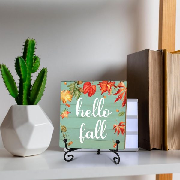 Thanksgiving Signs, Hello Fall Signs, Fall Decorations For Home, Fall Tiered Tray Decor, Thanksgiving Decorations For Table, Rustic Autumn Shelf Decor, Wood Plaque Sign With Stand (HH09)