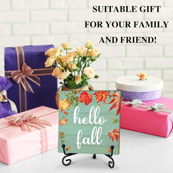 Thanksgiving Signs, Hello Fall Signs, Fall Decorations For Home, Fall Tiered Tray Decor, Thanksgiving Decorations For Table, Rustic Autumn Shelf Decor, Wood Plaque Sign With Stand (HH09)