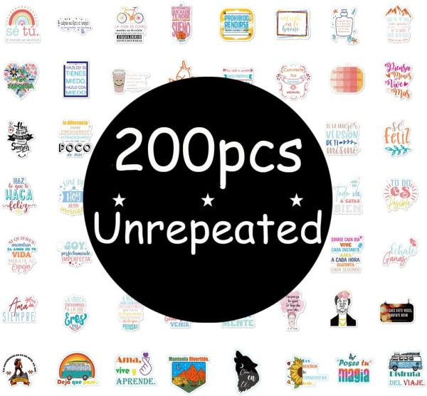 200pcs Spanish Inspirational Stickers for Teens Adults Kids Teachers | Spanish Boho Quotes Decal | Positive Motivational Sayings for Planner,Journaling Scrapbook,Water Bottles, Laptop