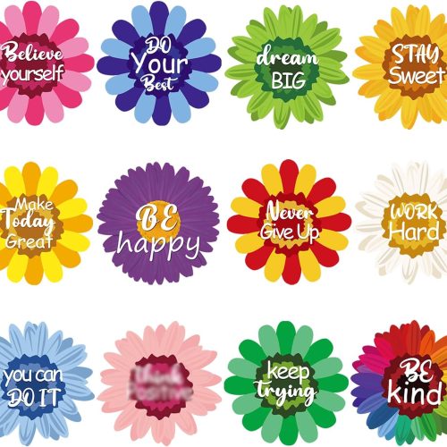 Zonon 36 Pcs Bulletin Board Decorations Sun Flower Cutouts with Growth Mindset Positive Sayings Motivational Quote Flowers Wall Decals for Spring Classroom School Home(Vivid Color)