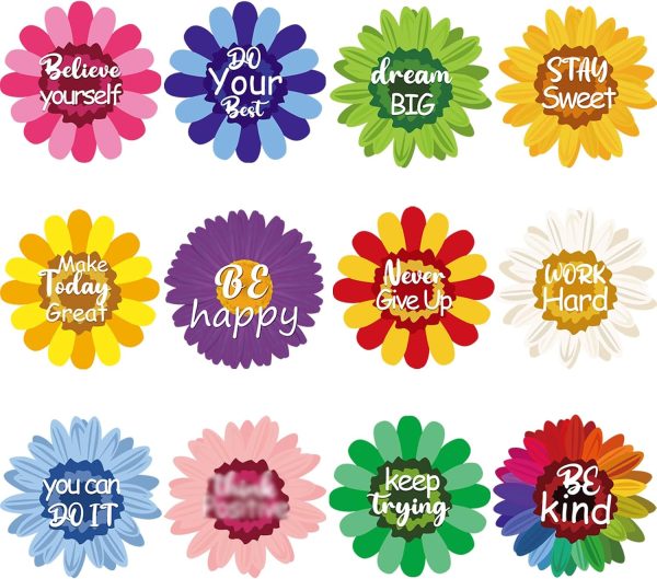 Zonon 36 Pcs Bulletin Board Decorations Sun Flower Cutouts with Growth Mindset Positive Sayings Motivational Quote Flowers Wall Decals for Spring Classroom School Home(Vivid Color)