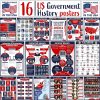 Young N Refined 16 US Government History LARGE poster pack Charts for classrooms 12.5x18 Matt USA MADE