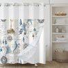 CTS103704JK_1 No Hook Shower Curtain,Nautical Double-Layered Shower Curtain with Snap-in Liner and Weights,Vintage Ocean Sea Coastal Theme Fabric Bath Curtain with See Through Mesh, 71x74in