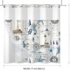 CTS103704JK_2 No Hook Shower Curtain,Nautical Double-Layered Shower Curtain with Snap-in Liner and Weights,Vintage Ocean Sea Coastal Theme Fabric Bath Curtain with See Through Mesh, 71x74in