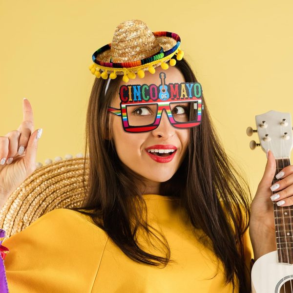 Janinka 18 Pcs Fiesta Mexican Sombrero Hats colorful Headbands Paper Mexican Eyeglasses Cinco De Mayo for Celebrations