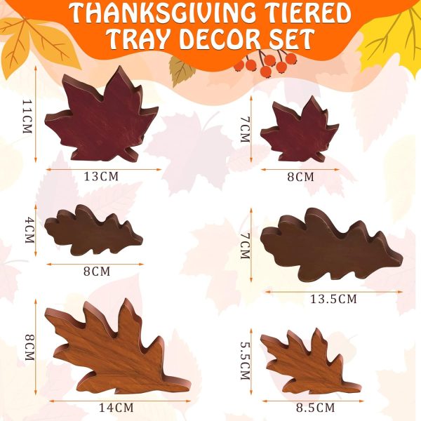 Qunclay 6 Pcs Fall Thanksgiving Maple Leaves Decorations Autumn Leaves Wood Sign Table Centerpieces Farmhouse Rustic Thanksgiving Leaf Tiered Tray Decor for Home Desk Office Party