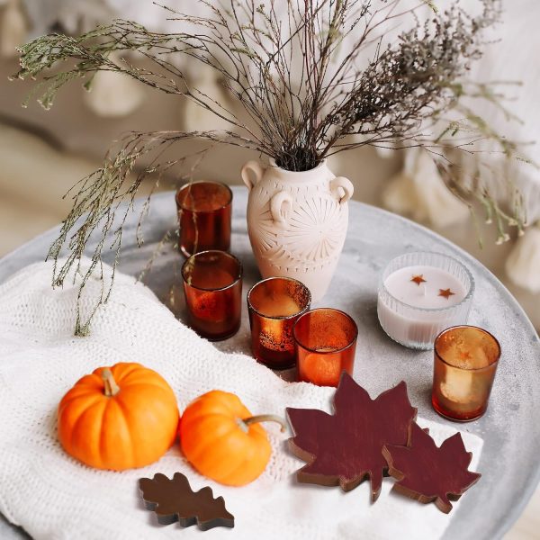 Qunclay 6 Pcs Fall Thanksgiving Maple Leaves Decorations Autumn Leaves Wood Sign Table Centerpieces Farmhouse Rustic Thanksgiving Leaf Tiered Tray Decor for Home Desk Office Party