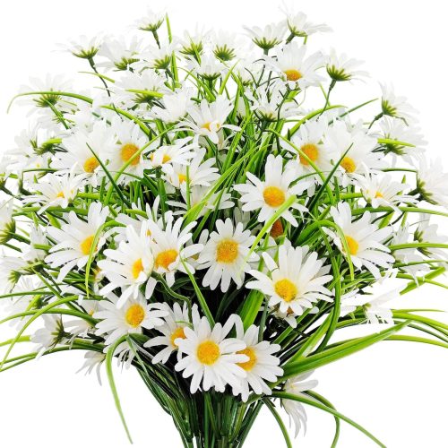 4 Bundles Artificial Silk Daisy Flowers Fake Daisies Plastics Plants Flower Faux Wildflowers Outdoor UV Resistant for Home Decor Indoor Outside Porch Patio Garden Planters Decoration (White)