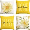 CTSEV-AP-009_1 AVOIN colorlife Home Sweet Home Spring Summer Flowers Yellow Throw Pillow Covers, 20 x 20 Inch Cushion Case for Sofa Couch Set of 4