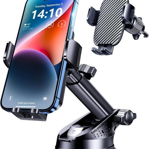 GUWEZ Phone Holders for Your Car [Military Grade Suction Ultra Strong Base] Cell Phone Car Holder 3 in 1 Dashboard/Windshield/Air Vent Hands-Free for Video Installation Kit iPhone Android