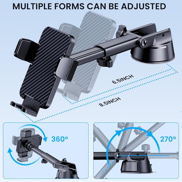 GUWEZ Phone Holders for Your Car [Military Grade Suction Ultra Strong Base] Cell Phone Car Holder 3 in 1 Dashboard/Windshield/Air Vent Hands-Free for Video Installation Kit iPhone Android