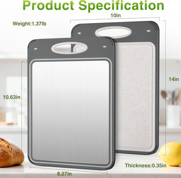 Katori Titanium Cutting Boards for Kitchen - Non Toxic Double Sided Metal for Meat/Fish & Wheat Straw PP for Fruits/Vegetables, Dishwasher Safe, Hygienic, Pure Titanium Easy Clean Chopping Board
