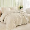 WONGS BEDDING Beige Ruffle Queen Comforter,Boho Shabby Chic Bedding for Queen Bed,Soft Seersucker Farmhouse Bedding Set with 1 Ruffled Comforter,2 Tufted Pillowcases 90"×90"