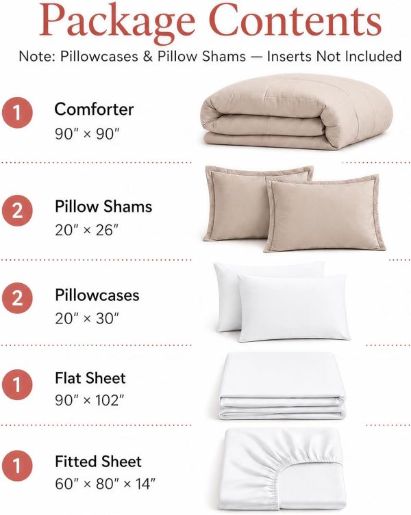 weigelia Queen Comforter Set 7 Pieces Oatmeal Comforters Queen Size Soft Fluffy Bedding Comforter Set with Fitted Sheets, Flat Sheets, Pillow Shams, and Pillowcases
