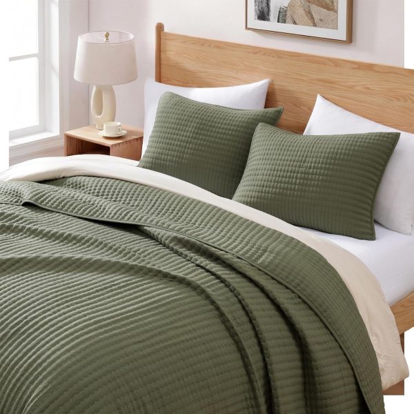 Queen Quilt-Lightweight Bedspreads Olive Green Queen Size Quilt Bedding Set | Soft Coverlet with 2 Pillow Shams for All Seasons, Suitable for Bed, Couch, 3 Pieces, 90"x94"