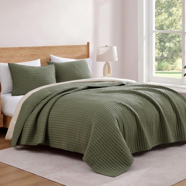 Queen Quilt-Lightweight Bedspreads Olive Green Queen Size Quilt Bedding Set | Soft Coverlet with 2 Pillow Shams for All Seasons, Suitable for Bed, Couch, 3 Pieces, 90"x94"