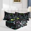Axolotl Kids Bedding Cartoon Cat Comforter Set Twin Size,Gradient Line Cute Cat Bedding Set for Teens Boys Girls Adults Room Decor,Kids Comforter Set All Season,1 Comforter 2 Pillow Cases,Black